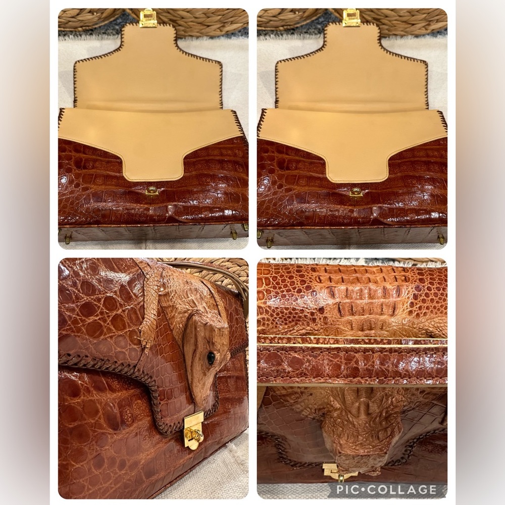 ✨VTG✨ 1950's Tourist Trade Alligator Purse Handbag w Taxidermy Baby Alligator - Picture 5 of 16